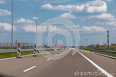 Highway repair reconstruction works and road narrowing Stock Photo