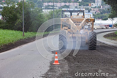 Highway repair and stopping traffic Editorial Stock Photo