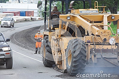 Highway repair and stopping traffic Editorial Stock Photo