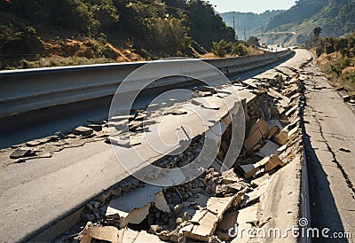 Highway road destroyed by powerful earthquake Stock Photo