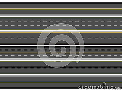 Highway road marking. Horizontal straight asphalt roads, modern street roadway lines or empty highways markings vector Vector Illustration