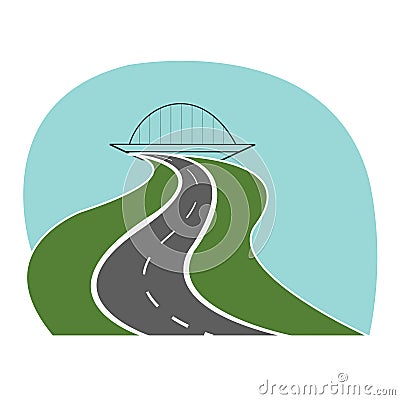 Highway road passes under the bridge Vector Illustration