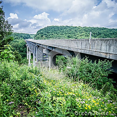 Highway runs through mountains of west virginia Stock Photo