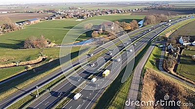 Highway seen from the air in the Netherlands captured with drone. Travel and move, connection Stock Photo