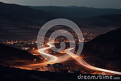 Highway serpantin night. Generate Ai Stock Photo