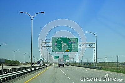 Highway Sign Coming Into Montreal, Quebec, Canada Editorial Stock Photo