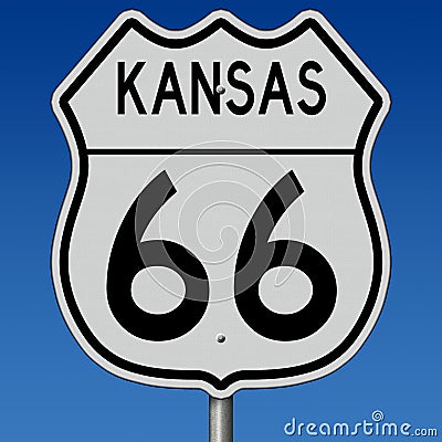 Highway sign for historic Route 66 in Kansas Stock Photo