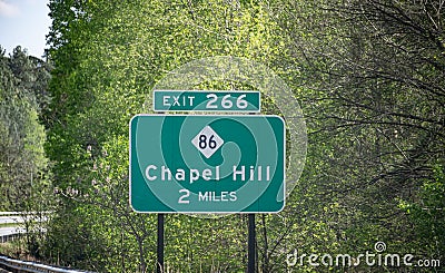 Highway Sign for Chapel Hill, NC, USA Stock Photo