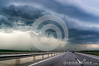 Highway and storm sky Stock Photo