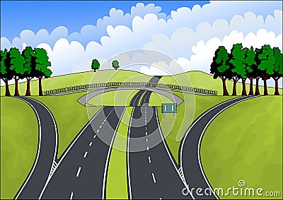 Highway in the summer landscape Vector Illustration