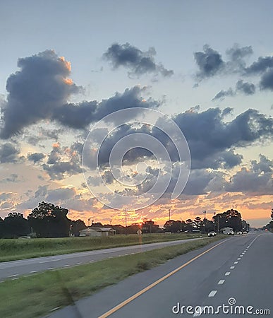 Highway sunrise beautiful day traveling Stock Photo