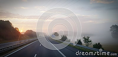 Highway sunrise cloud sky fogg Stock Photo