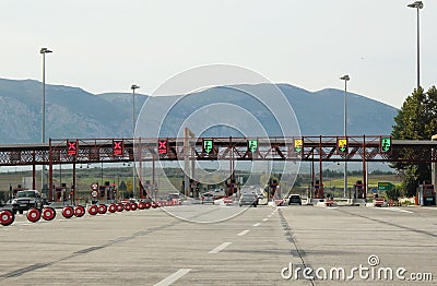 Highway tolls in Peloponnese, Greece Editorial Stock Photo