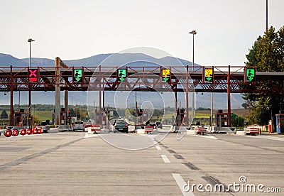 Highway tolls in Peloponnese, Greece Editorial Stock Photo