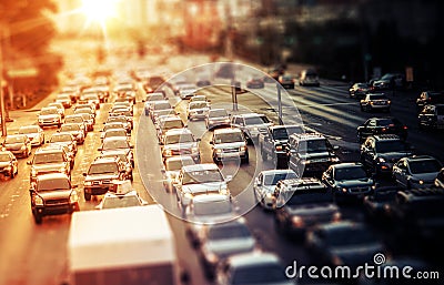 Highway Traffic at Sunset Stock Photo