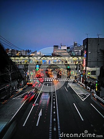 Highway and trainstation in Tokyo Editorial Stock Photo