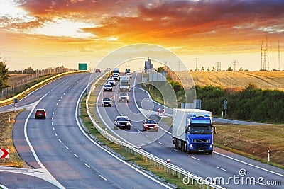 Highway transportation with cars and Truck Stock Photo