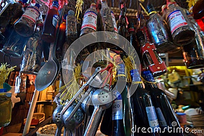 HIGUEY, DOMINICAN REPUBLIC - NOVEMBER 1, 2015: Souvenir bottles in Dominican market Editorial Stock Photo