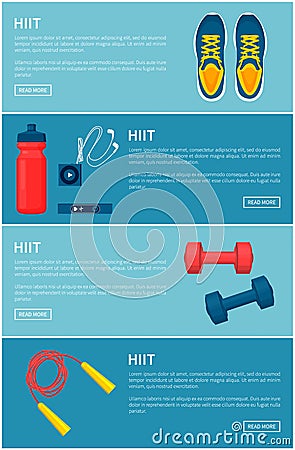 Hiit Sport Equipment Set, Colorful Vector Banner Vector Illustration