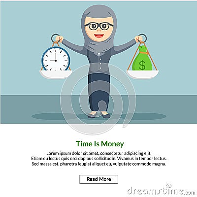 Hijab enterpreneur with balance of time and money Vector Illustration