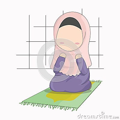 Hijab girl cartoon character, little girl praying vector illustration. Vector Illustration