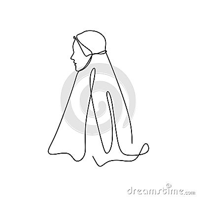 Hijab girl continuous one line drawing minimalist design Stock Photo