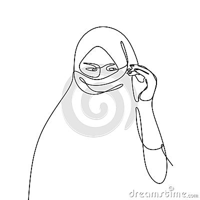hijab girl wearing burka continuous line drawing minimalist design Vector Illustration