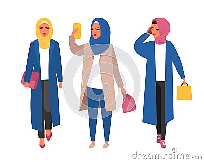 Hijab muslim woman. Arab modern fashion. Vector people Vector Illustration