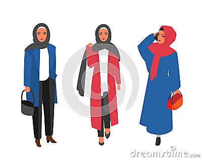 Hijab muslim woman. Arab modern fashion. Vector people Vector Illustration