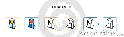 Hijab veil vector icon in 6 different modern styles. Black, two colored hijab veil icons designed in filled, outline, line and Vector Illustration