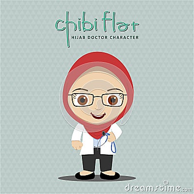 Hijab Women Doctor Vector Illustration