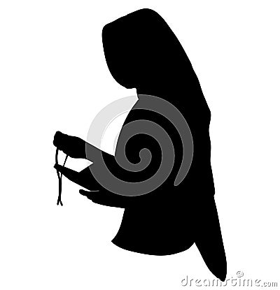 Hijab women praying and doing remembrance of Allah silhouette Vector Illustration