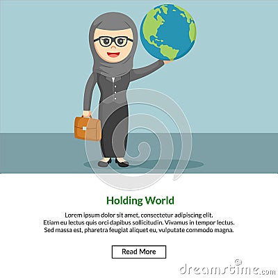 Hijabi enterpreneur holding a world Vector Illustration