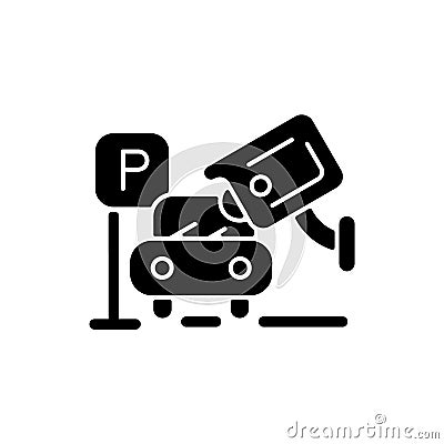 Hijacking prevention with security camera footage black glyph icon Vector Illustration
