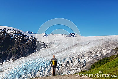 Hike in Exit glacier Stock Photo