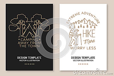 Hike more, worry less. Away from the town. Mountains related line art quote. Vector illustration. Set of Line art flyer Vector Illustration