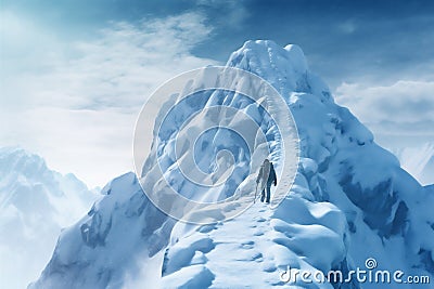 landscape winter adventure hiking snow nature mountain sport blizzard group. Generative AI. Stock Photo