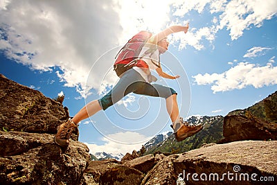 Hiker in Altai mountains Stock Photo