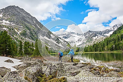 Hiker in Altai mountains, Russian Federation Stock Photo