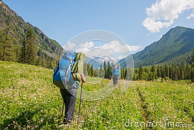 Hiker in Altai mountains, Russian Federation Stock Photo