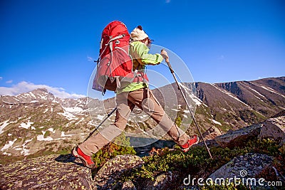 Hiker in Altai mountains Stock Photo