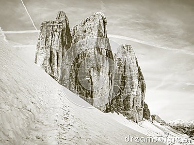 Summits of Alps mountains. Tourist walk with backpack Stock Photo