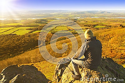 Hiker enjoying rest and landscape Stock Photo