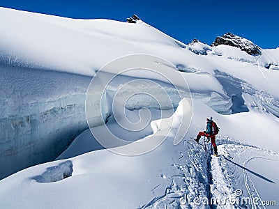 Hiker on the glacier Stock Photo