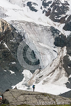 Hiker in highlands of Altai mountains, Russia Stock Photo