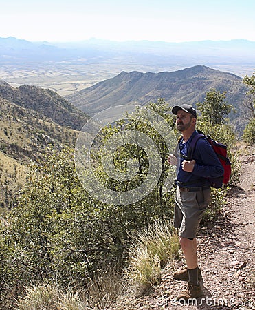 A Hiker on the Huachuca Mountain Crest Trail Stock Photo