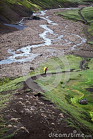 Hiker Laugavegur Trek - Iceland Stock Photo