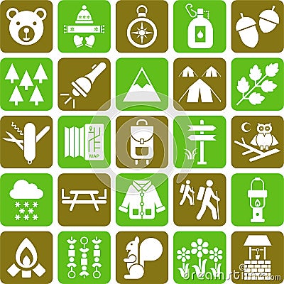 Hiker and mountain icons Vector Illustration