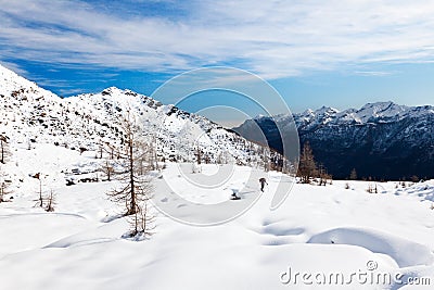 Hiker mountain winter Stock Photo