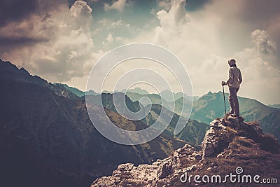 Hiker on a mountain Stock Photo